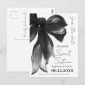 Schwarze Bow Coquette Sweet 16 Save-the-Date Postkarte (Vorne/Hinten)