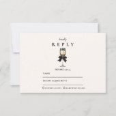 Schwarze Bow-Perlen-Champagner-Abschlussfeier RSVP Karte (Vorderseite)
