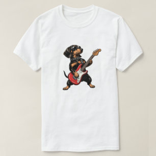 Schwarze Braunfarbene Dachshund-Rocker-Elektrogita T-Shirt