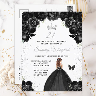 Schwarze Braunhaar-Prinzessin-Birthday-Party Postkarte