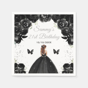 Schwarze braunhaarige Prinzessin Geburtstagsfeier Serviette