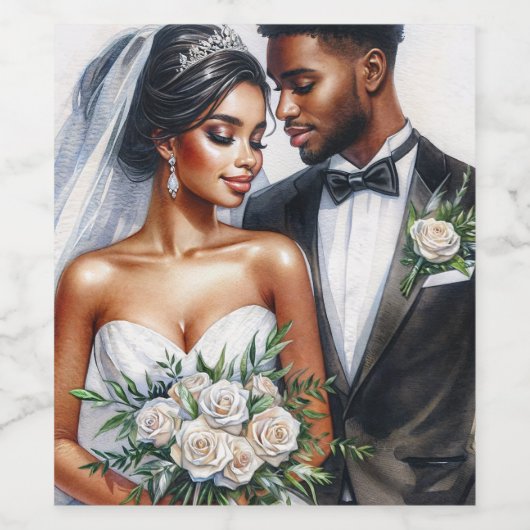 Schwarze Braut und Groom Afro Hochzeit Weinetikett (Einzelnes Label)