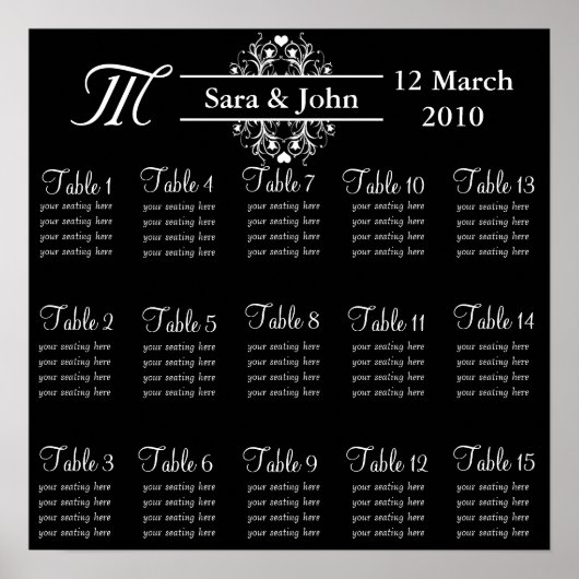 Schwarze Braut- und Groomsitzkarte Poster (Vorne)