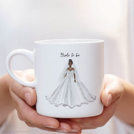 Schwarze Braut, weißes Kleid, Kaffeetasse