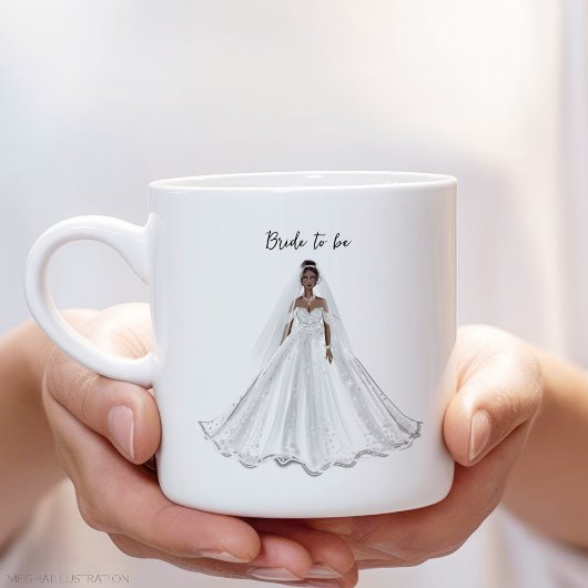 Schwarze Braut, weißes Kleid, Kaffeetasse
