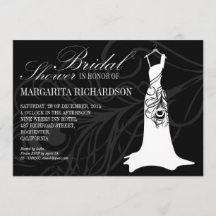 Schwarze Brautdusche mit Hochzeitskleid Einladung