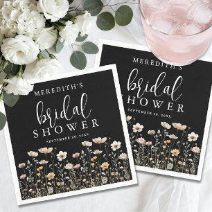 Schwarze Brautparty mit Wildblumen Serviette