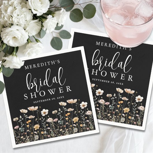 Schwarze Brautparty mit Wildblumen Serviette