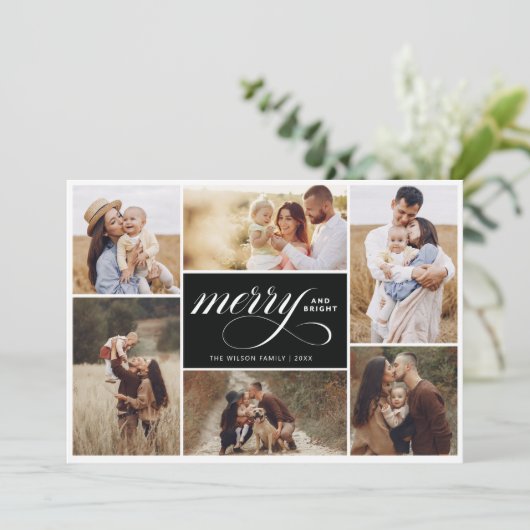 Schwarze Bright Collage Holiday Foto Card Schwarz Einladung (Stehend Vorderseite)