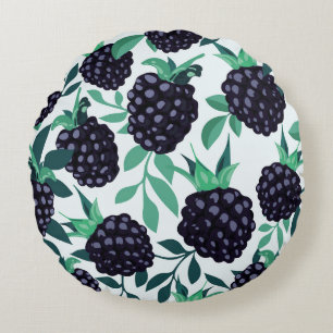 Schwarze Brombeere Tropical: Frucht nahtloses Must Rundes Kissen