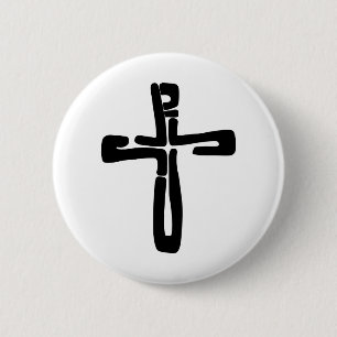 Schwarze Buchstaben Jesu am Kreuz Button
