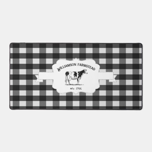 Schwarze Buffalo-Karierte Farmkuh Schreibtischunterlage (Vorderseite)