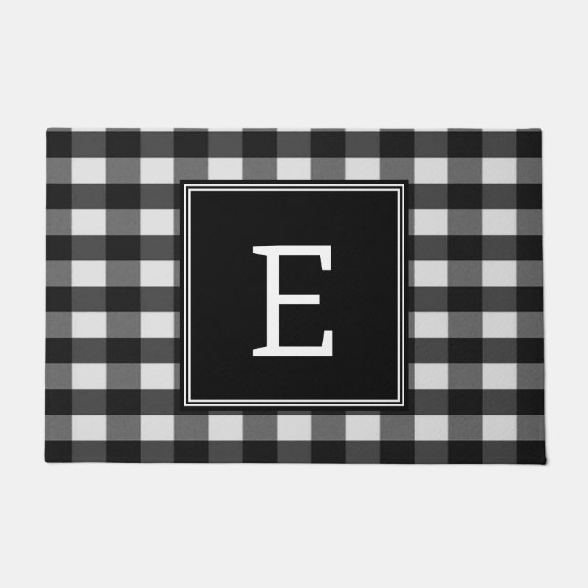 Schwarze Buffalo-Karierte Monogram Doormat Fußmatte (Vorderseite)