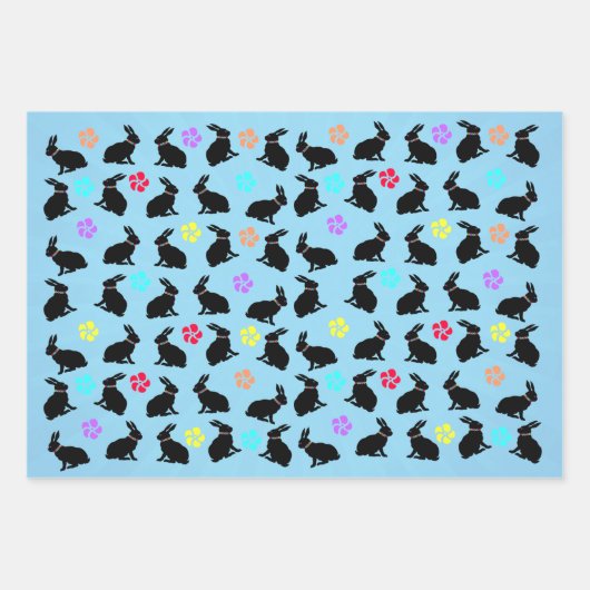 Schwarze Bunnies mit Blume auf Pastellen sitzen Geschenkpapier Set (Vorderseite 2)