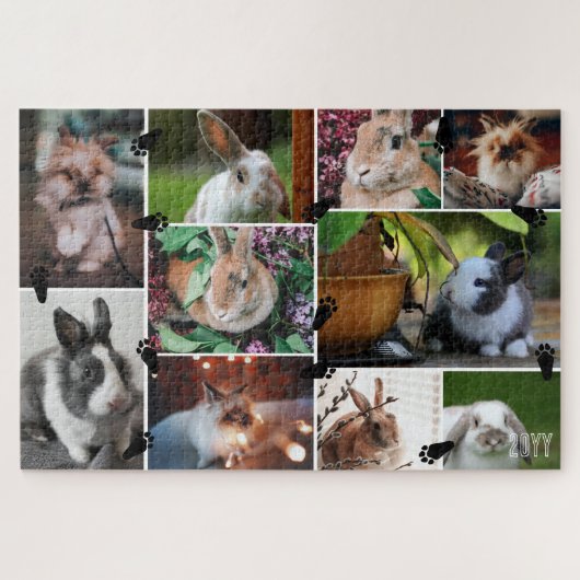 Schwarze Bunny Paws Add Year 10 Foto Collage Puzzle (Horizontal)