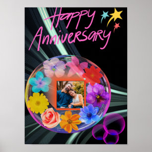 Schwarze Bunte Florale Kristalline Abstrakte Sohn Poster