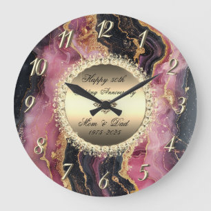 Schwarze Burgundermarmor 50 Hochzeitstag Große Wanduhr