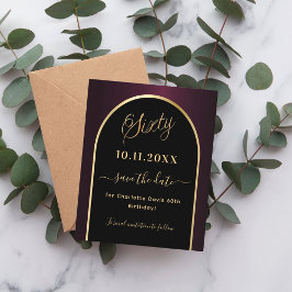 Schwarze burgundische Save the Date-Karte zum 60. 