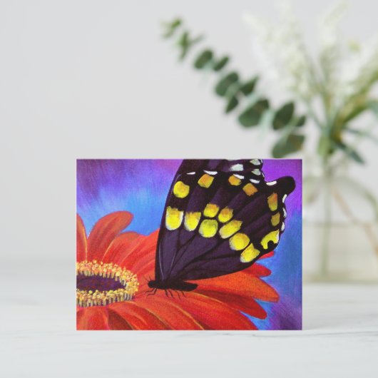 Schwarze Butterfly-Daisy-Malerei - Multi Postkarte (Stehend Vorderseite)