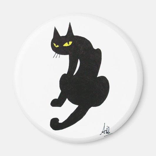 SCHWARZE CAT NINJA Weiß Magnet (Vorne)