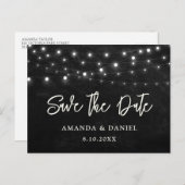 Schwarze Chalkboard-String-Leuchten Save the Date Postkarte (Vorne/Hinten)