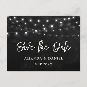 Schwarze Chalkboard-String-Leuchten Save the Date Postkarte