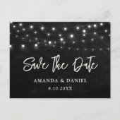 Schwarze Chalkboard-String-Leuchten Save the Date Postkarte (Vorderseite)