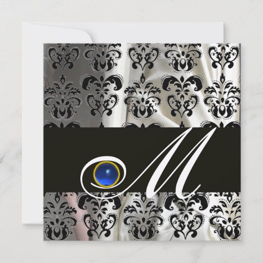 SCHWARZE CHAMPAGNE SILK DAMASK MONOGRAMM BLUE SAPP EINLADUNG (Vorderseite)