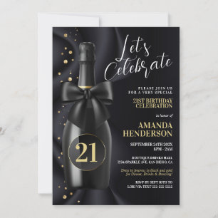 Schwarze Champagner-Geburtstagsfeier in Gold Einladung