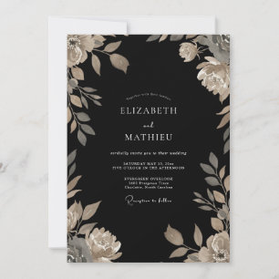 Schwarze Champagner-Reben-Hochzeit Einladung