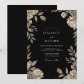 Schwarze Champagner-Reben-Hochzeit Einladung (Vorne/Hinten)