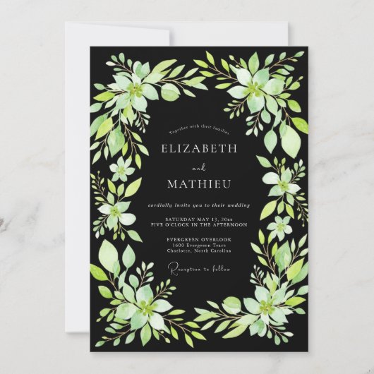 Schwarze Chartreuse-Blatt-Hochzeit Einladung (Vorderseite)