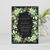 Schwarze Chartreuse-Blatt-Hochzeit Einladung (Stehend Vorderseite)