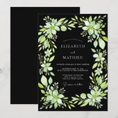 Schwarze Chartreuse-Blatt-Hochzeit Einladung (Vorne/Hinten)