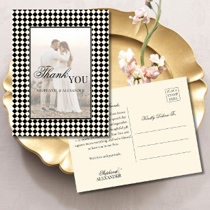 Schwarze Checks Altes Geld Foto Hochzeit Danke Postkarte