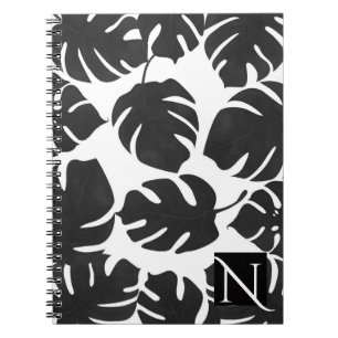 Schwarze Chic Tropische Palmblätter Sommer Botanis Notizblock