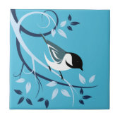 Schwarze Chickade auf Baumzweig Fliese (Vorderseite)