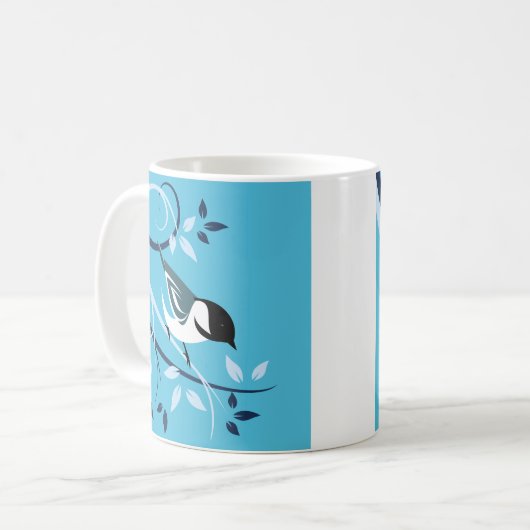 Schwarze Chickade auf Baumzweig Kaffeetasse (Vorderseite Links)
