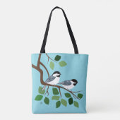 Schwarze Chickade auf Baumzweig Tasche (Rückseite)