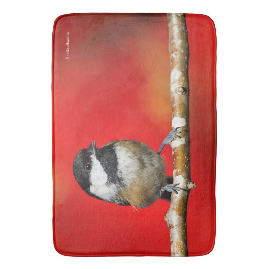 Schwarze Chickade auf Herbstrot Hintergrund Badematte (Vorderseite Vertikal)