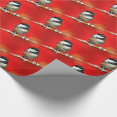 Schwarze Chickade auf Herbstrot Hintergrund Geschenkpapier (Ecke)