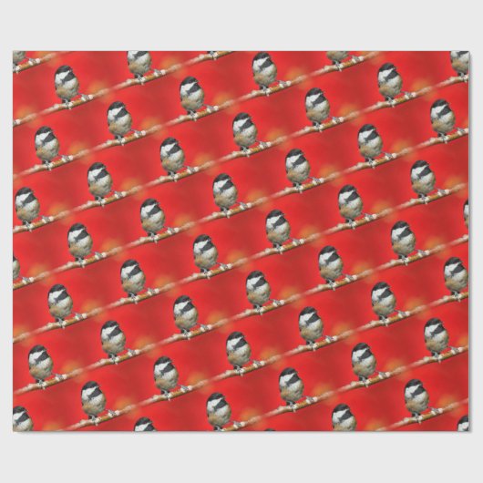 Schwarze Chickade auf Herbstrot Hintergrund Geschenkpapier (Flach)