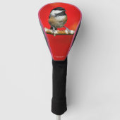 Schwarze Chickade auf Herbstrot Hintergrund Golf Headcover (Vorderseite)