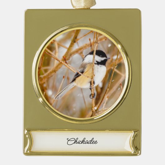 Schwarze Chickade - Original-Foto Banner-Ornament Gold (Vorderseite)