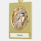 Schwarze Chickade - Original-Foto Banner-Ornament Gold (Links)