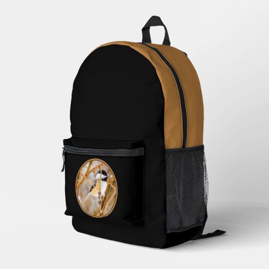 Schwarze Chickade - Original-Foto Bedruckter Rucksack (Rückseitige Ecke Rechts)
