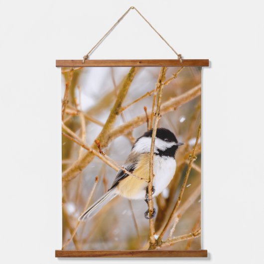 Schwarze Chickade - Original-Foto Wandteppich Mit Holzrahmen (Vorderseite)