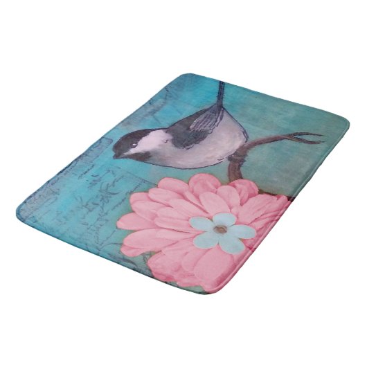 Schwarze Chickadee-Badematte Badematte (Schrägansicht)