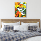 Schwarze Chickadee und Lily-Blume Leinwanddruck (Insitu (Schlafzimmer))