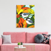 Schwarze Chickadee und Lily-Blume Leinwanddruck (Insitu (Wohnzimmer))